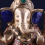 Small Pure Brass Lord Ganesha Idol with Stonework - 5" Height